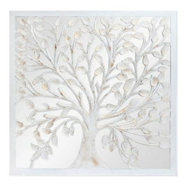 DKD Home Decor Decoración de Pared Árbol en MDF y Cristal Blanco
