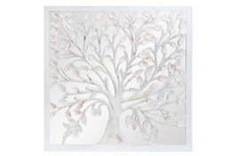 DKD Home Decor Decoración de Pared Indio Blanco MDF y Cristal 3.5 x 120 x 120 cm Árbol