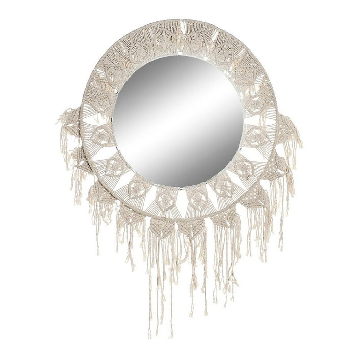 DKD Home Decor Espejo Algodón Macramé Blanco 75x75 cm