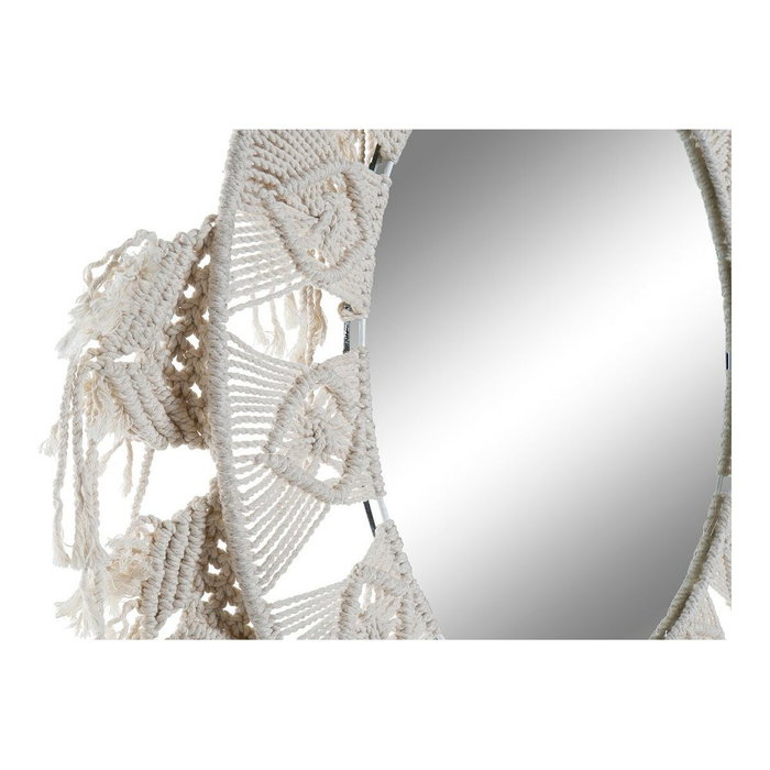 DKD Home Decor Espejo Algodón Macramé Blanco 75x75 cm