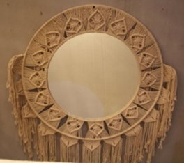 DKD Home Decor Espejo Algodón Macramé Blanco 75x75 cm