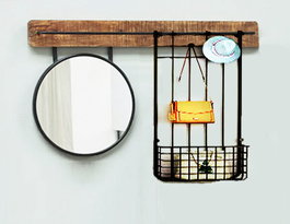 DKD Home Decor Espejo Abeto Metal con Cesta Natural 80x15x20