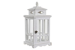 DKD Home Decor Farola Tradicional Blanco Pino y Cristal 22.5 x 47 x 22.5 cm