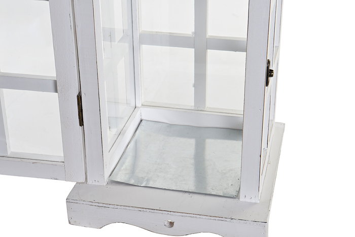 DKD Home Decor Farola Tradicional Clásica Blanca de Pino y Cristal para Jardín, Lámpara de Pie Exterior Decorativa 21x51x21 cm