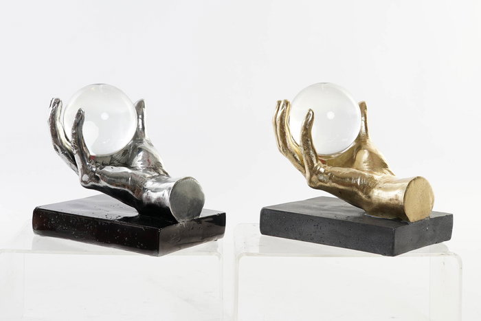 DKD Home Decor Figura Glam Mano Resina Cristal Dorado Plateado 14 x 18 x 20 cm (2 Unidades)