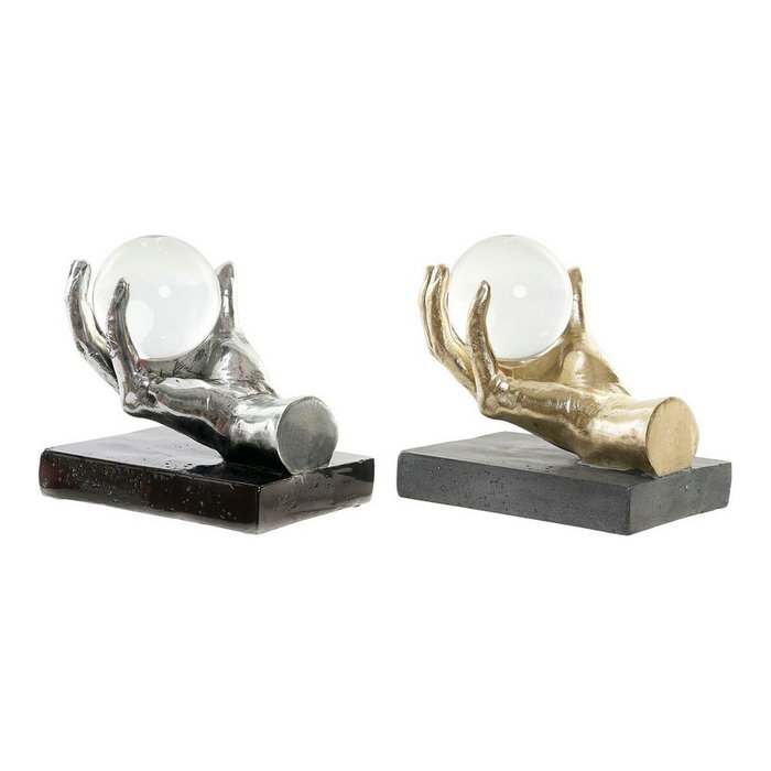 DKD Home Decor Figura Resina y Cristal Mano Surtido Dorado y Plateado 2 Unidades
