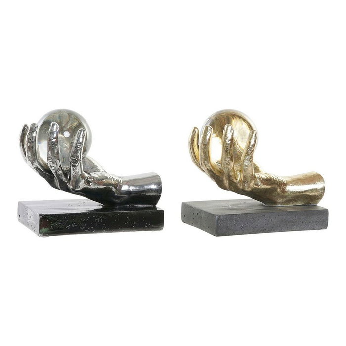 DKD Home Decor Figura Resina y Cristal Mano Surtido Dorado y Plateado 2 Unidades
