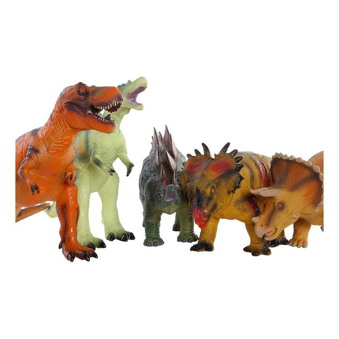 DKD Home Decor Set de 6 Dinosaurios de PVC Blando Multicolor