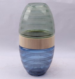 DKD Home Decor Jarrón Moderno Azul Marino Marron Cristal Madera 21 x 43 x 21 cm