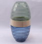 DKD Home Decor Jarrón de Cristal y Madera Azul Marino 21x21x43 cm