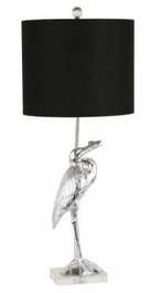 DKD Home Decor Lámpara de Sobremesa Garza Plateada y Negra