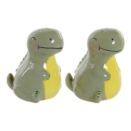 DKD Home Decor Salero con Tapa Dinosaurio Blanco Verde