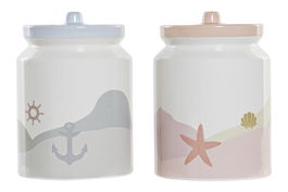 DKD Home Decor Solpor Bote Mediterraneo Azul Rosa Palo Dolomita 15 x 22 x 15 cm (2 Unidades)