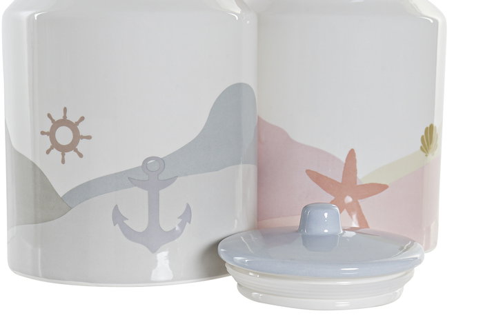 DKD Home Decor Solpor Bote Mediterraneo Azul Rosa Palo Dolomita 15 x 22 x 15 cm (2 Unidades)