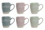 DKD Home Decor Mug Pasteles lianfeng Rosa Verde Gres Set de 6 piezas Apto microondas y lavavajillas
