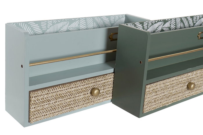DKD Home Decor Organizador Tropical Home Office Verde Menta Verde Oscuro 9 x 17 x 30 cm (2 Unidades)