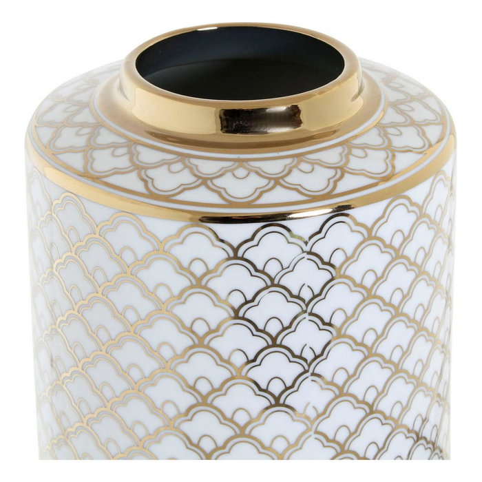 DKD Home Decor Jarrón de Porcelana SCRAT Blanco y Dorado 18x18x30,5 cm