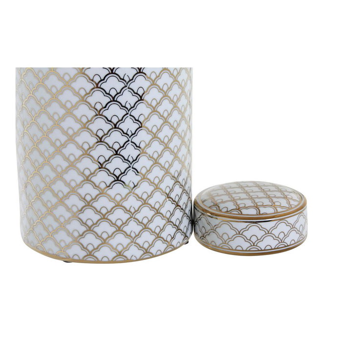 DKD Home Decor Jarrón de Porcelana SCRAT Blanco y Dorado 18x18x30,5 cm