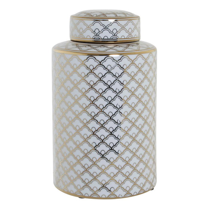 DKD Home Decor Jarrón de Porcelana SCRAT Blanco y Dorado 18x18x30,5 cm