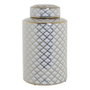 DKD Home Decor Jarrón de Porcelana SCRAT Blanco y Dorado 18x18x30,5 cm