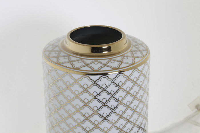 DKD Home Decor Jarrón Glam Blanco Dorado Porcelana 18 x 30.5 x 18 cm