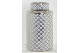 DKD Home Decor Jarrón de Porcelana SCRAT Blanco y Dorado 18x18x30,5 cm