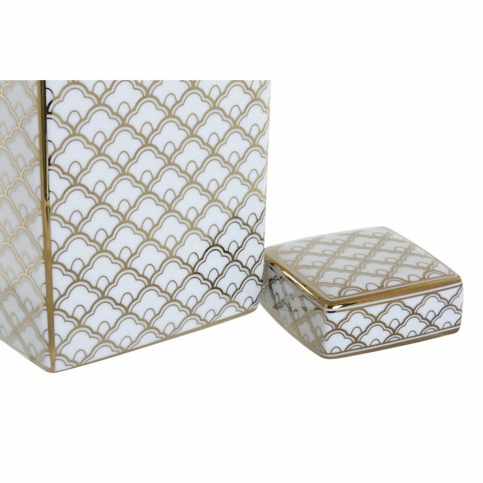 DKD Home Decor Jarrón de Porcelana Blanco y Dorado SCRAT 14,5x14,5x30 cm