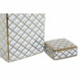 DKD Home Decor Jarrón de Porcelana Blanco y Dorado SCRAT 14,5x14,5x30 cm