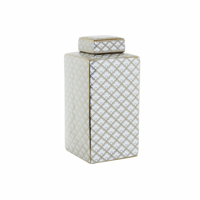 DKD Home Decor Jarrón de Porcelana Blanco y Dorado SCRAT 14,5x14,5x30 cm