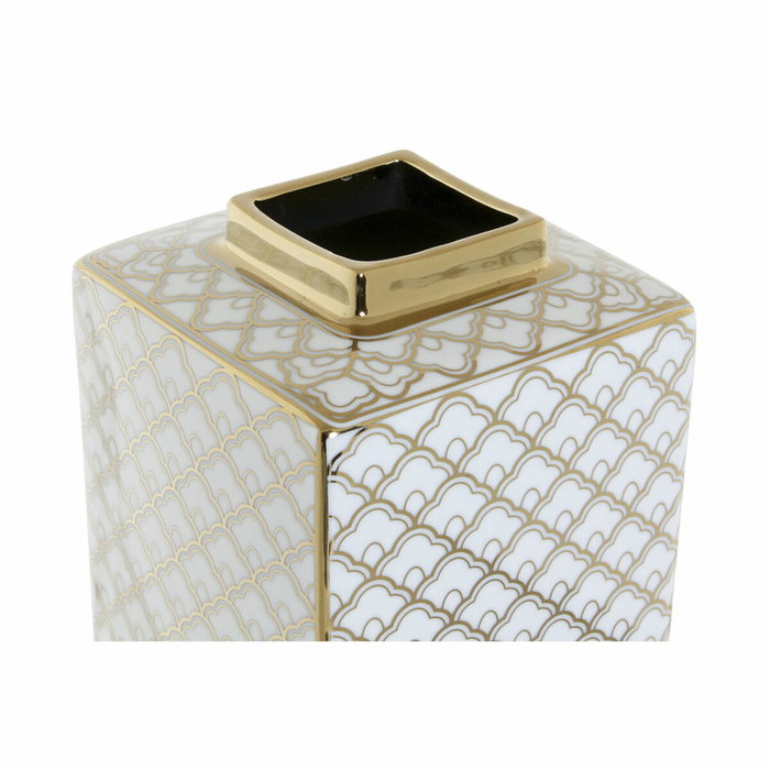 DKD Home Decor Jarrón de Porcelana Blanco y Dorado SCRAT 14,5x14,5x30 cm