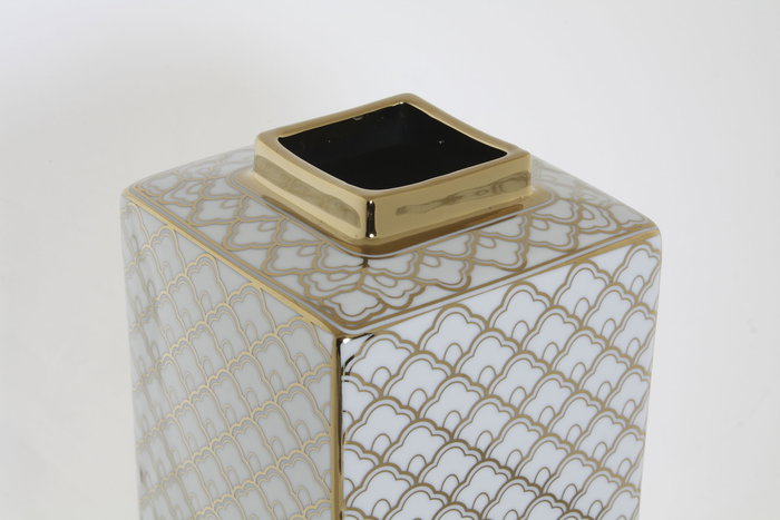 DKD Home Decor Jarrón Blanco Dorado Glam 14.5 x 30 x 14.5 cm