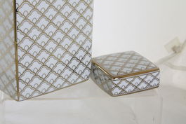 DKD Home Decor Jarrón Blanco Dorado Glam 14.5 x 30 x 14.5 cm