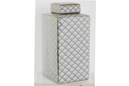 DKD Home Decor Jarrón de Porcelana Blanco y Dorado SCRAT 14,5x14,5x30 cm
