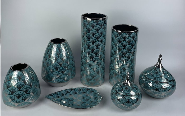 DKD Home Decor Joyero de Porcelana Turquesa con Tapa Cromado