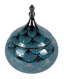 DKD Home Decor Joyero Oriental Turquesa Porcelana Tapa Colección Fana 14 x 17 x 14 cm