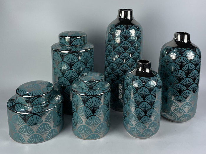 DKD Home Decor Joyero de Porcelana Turquesa con Tapa Cromado