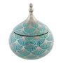 DKD Home Decor Joyero de Porcelana Turquesa con Tapa Cromado