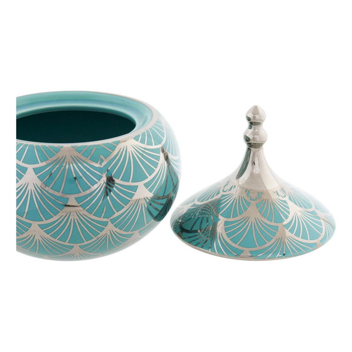 DKD Home Decor Joyero de Porcelana Turquesa con Tapa Cromado DKD Home Decor Joyero de Porcelana Turquesa con Tapa Cromado
