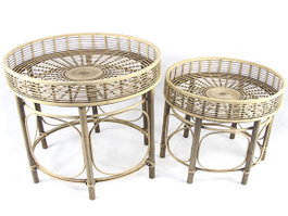 DKD Home Decor Juego de 2 Mesitas Auxiliares de Ratán Natural