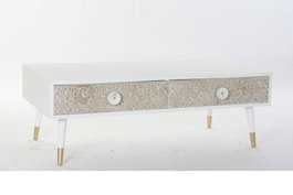 DKD Home Decor Mesa Centro Indio Madera Clara Blanca 120x65x42 cm 4 Cajones Mandala
