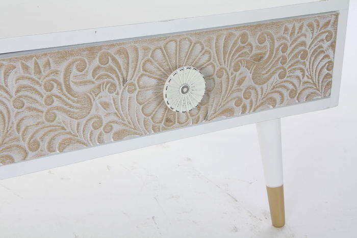 DKD Home Decor Mesa Centro Indio Madera Clara Blanca 120x65x42 cm 4 Cajones Mandala