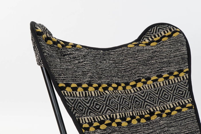 DKD Home Decor Sillón Indio Negro Blanco 65 x 90 x 74 cm Algodón Hierro