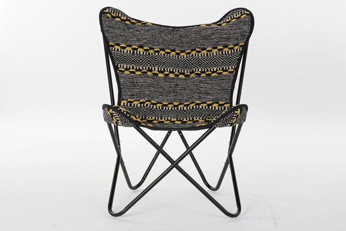 DKD Home Decor Sillón Indio Negro Blanco 65 x 90 x 74 cm Algodón Hierro