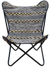 DKD Home Decor Sillón Indio Negro Blanco 65 x 90 x 74 cm Algodón Hierro