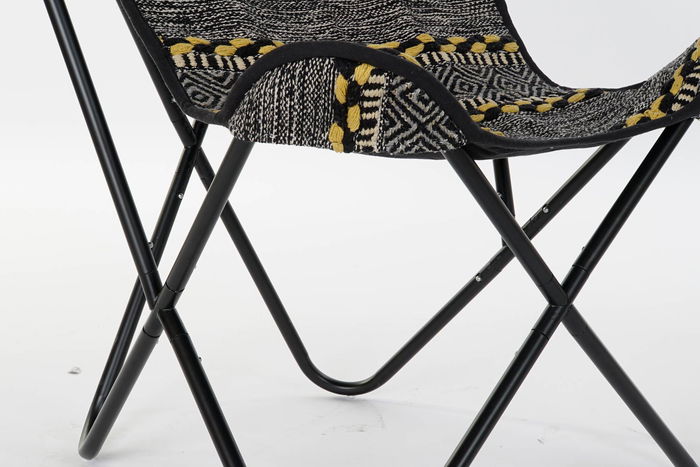 DKD Home Decor Sillón Indio Negro Blanco 65 x 90 x 74 cm Algodón Hierro