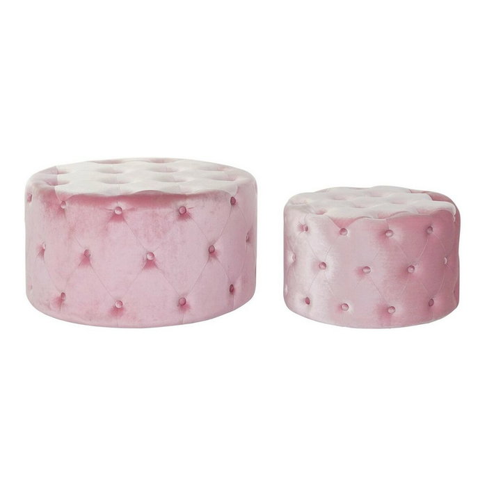 DKD Home Decor Set de 2 Reposapiés de Terciopelo Rosa