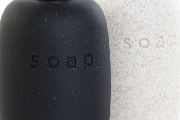 DKD Home Decor Dosificador Scandi Gres y Pvc 8 x 18 x 8 cm (2 Unidades)