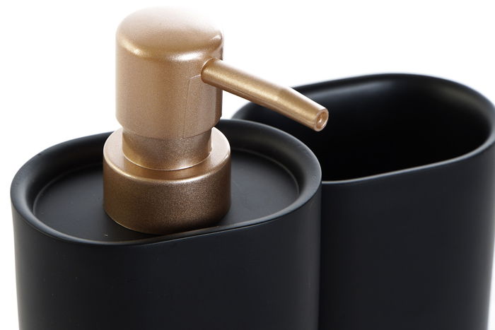 DKD Home Decor Dosificador Glam Negro Dorado Resina PVC 6 x 18 x 8.5 cm Set de 2