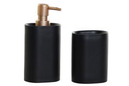 DKD Home Decor Dosificador Glam Negro Dorado Resina PVC 6 x 18 x 8.5 cm Set de 2