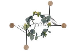 DKD Home Decor Perchero de Pared Negro Natural Metal 43 x 36 x 4.5 cm